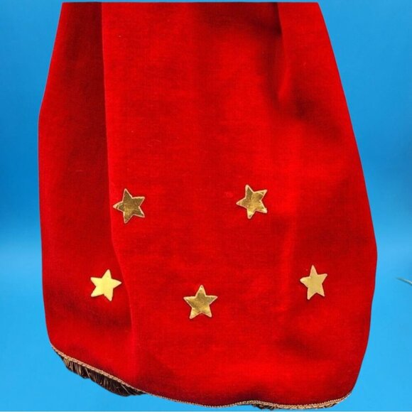 Vintage 1960s Japan Angel Tree Topper Red Velvet Gold Trim Stars Christmas Decor - Picture 8 of 9